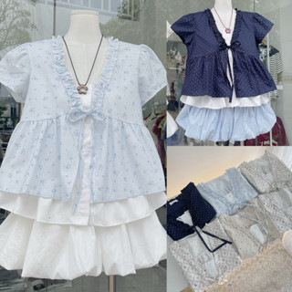  Áo Babydoll Hoa Nhí 0752 2 Lớp Màu Pastel Áo Linen Buộc Nơ Ngực Ulzzang Dễ Thương Hàn Quốc 