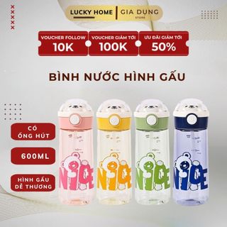  Bình Nước Cho Bé 650 ml Hình Gấu Nhựa Nhiều Màu Có Ống Hút bình nhựa cho bé - BINHGAU9079 