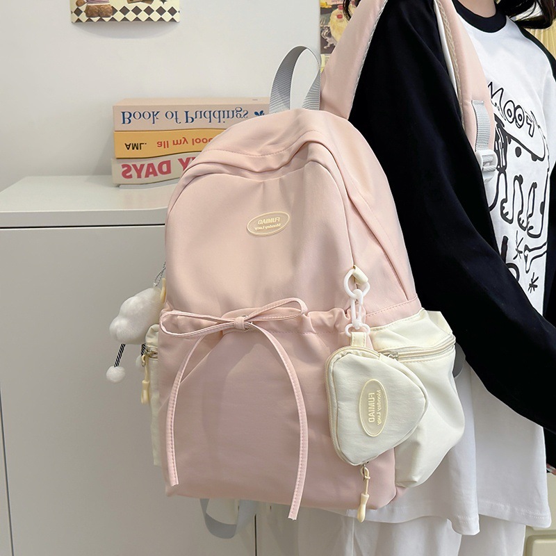 Balo nơ thời trang nữ đi học, đựng vừa laptop 14inch, A4 - phong cách Hàn Quốc sinh trung học ba lô đại học