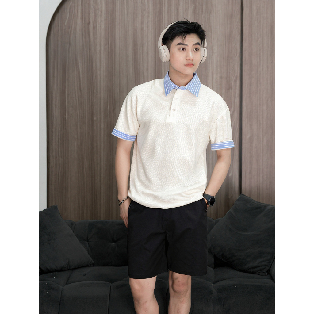Áo Polo Nam Unisex Cotton Thoáng Mát Cổ Bẻ Sơ Mi Kẻ Sọc Xanh Umistore