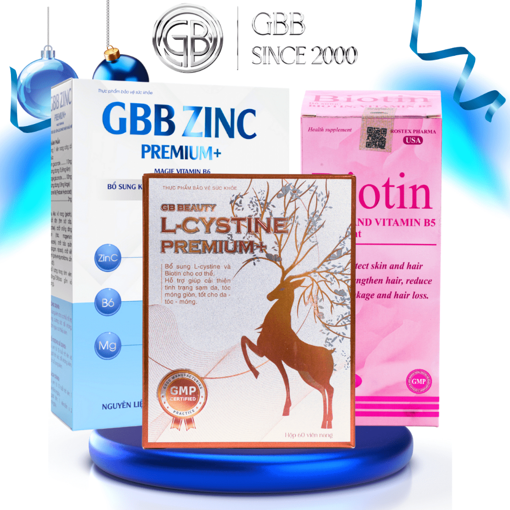  Combo uống L cystine Premium+ 60v Kẽm DHC 30v và Biotin DHC 30v hỗ trợ bổ sung dưỡng chất cho tóc da móng 