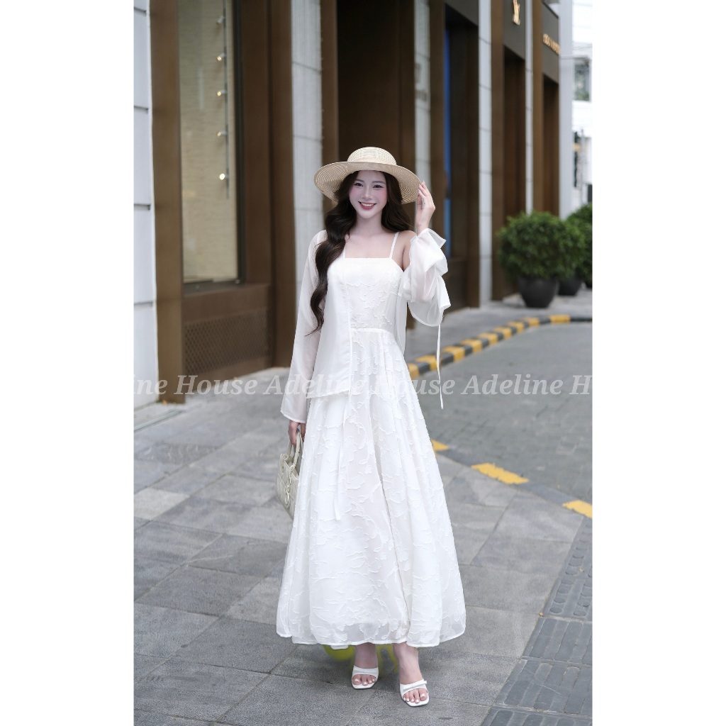 Adeline House - Váy 2 dây maxi họa tiết hoa xinh xắn - TK 99 Trắng Thêu