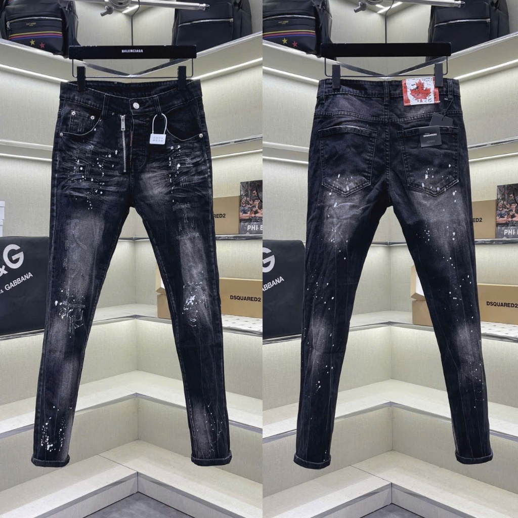  Quần jean bò nam PB slimfit khoá lệch wash đen bạc cào xước nhăn 3D vảy sơn 4 cúc basic boy phố QJ726P 