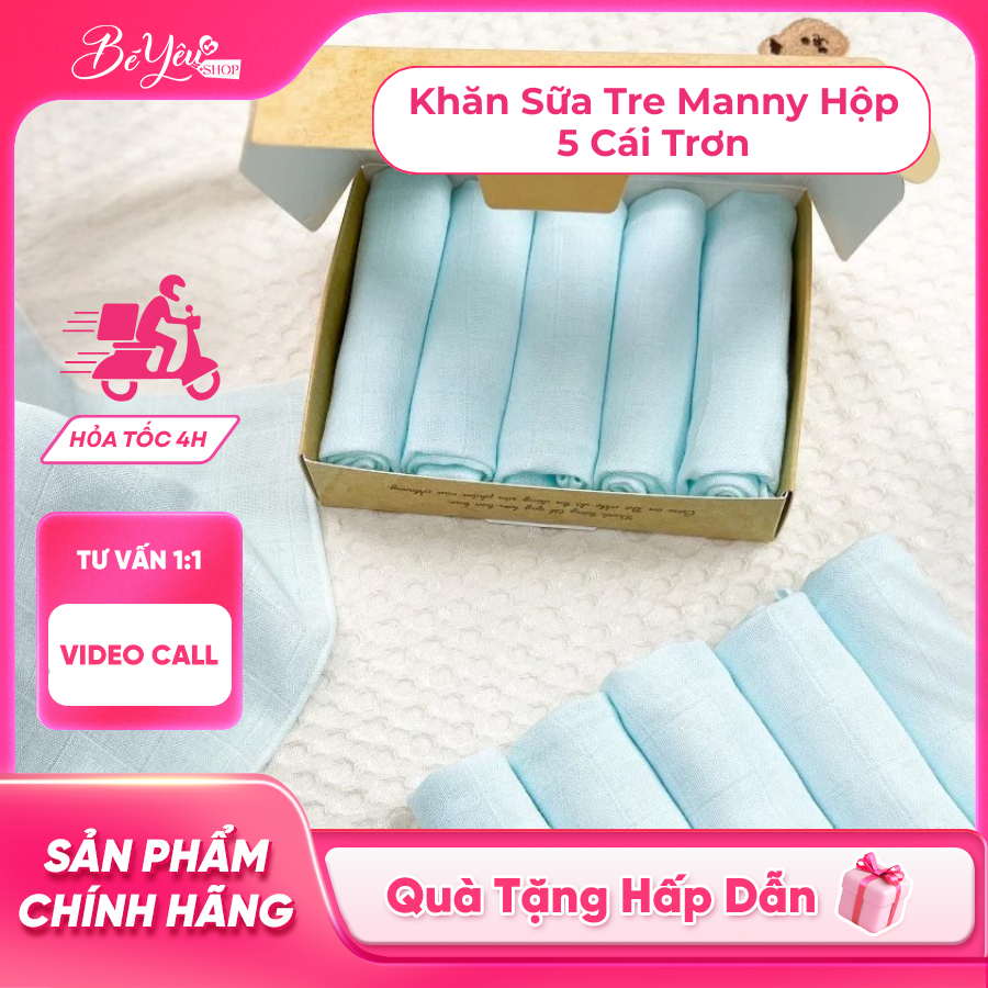 Khăn Sữa Tre Manny Hộp 5 Cái Trơn - Bé Yêu Shop