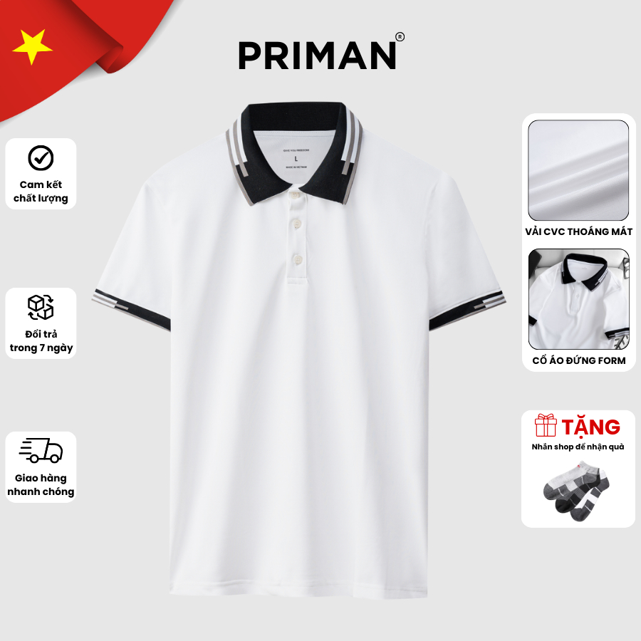  Áo Polo Nam PRIMAN PL3 Áo Ngắn Tay Vải Cotton Thoáng Mát Áo Thun Có Cổ Cao Cấp Trẻ Trung Sang Trọng 