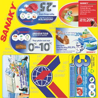Combo=5tem. Tem dán Tủ đông.Keo sẳn lột dán. Tem dán Tủ đông sanaky. Tem dán Tủ đông hòa phat