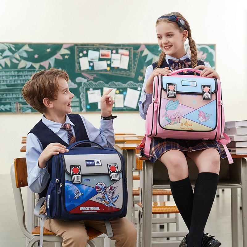 Balo chống gù form ngang da simili cao cấp chống nước cho bé học sinh đi học tiểu học BF18-107