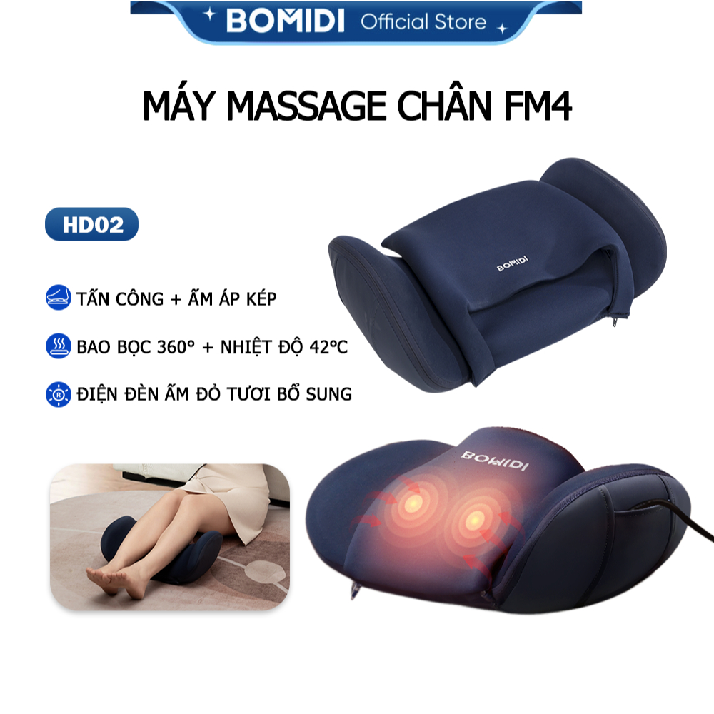 Máy massage chân BOMIDI FM4 2 trong 1, Lộn xoắn + ấm đỏ, 15 phút tự động tắt, an toàn EMC