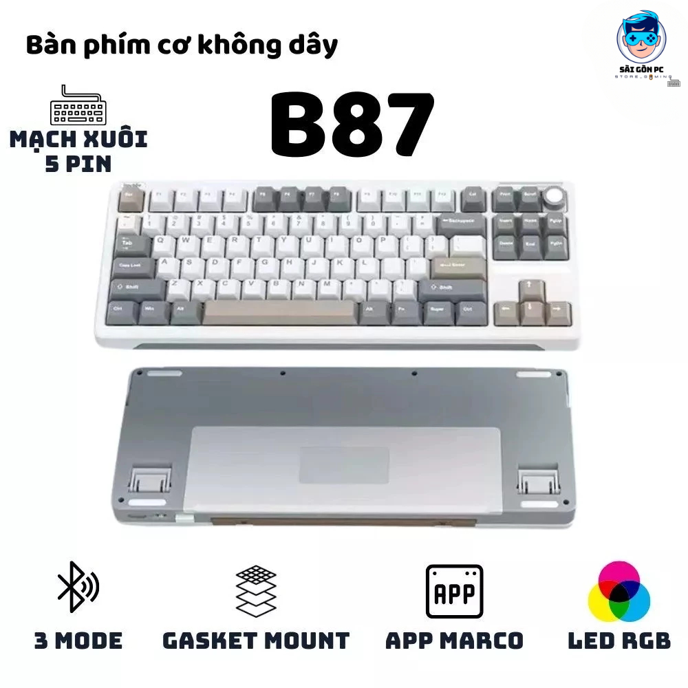 Bàn phím cơ không dây iloubee B87 - Full Foam - Có núm tùy biến - 3 Mode - LED RGB - App marco - Mạch Xuôi | BigBuy360 - bigbuy360.vn