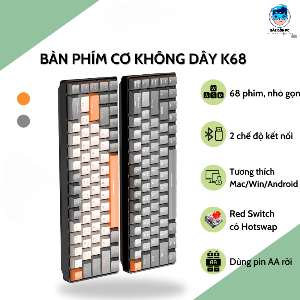 Bàn phím cơ bluetooth không dây Ziyou K68 - Kết nối 2 chế độ - 68 Phím Hotswap - Red Switch