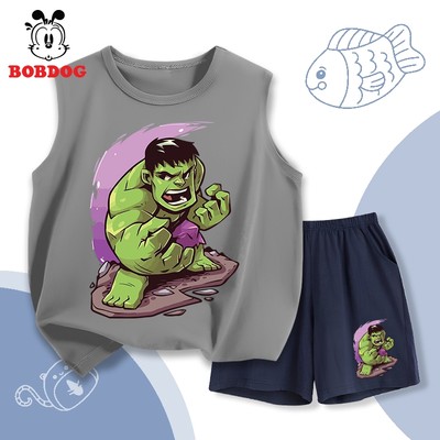 Quần áo bé trai BOBDOG in hình người khổng lô xanh, bộ mặc hè cho bé vải cotton thoáng mát BD-BDO98