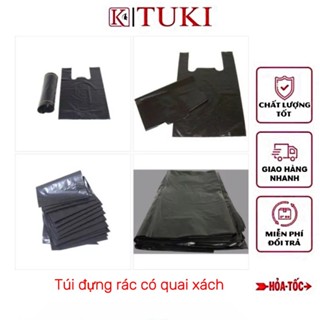 [Có quai xách - loại đủ 1kg] Túi đựng rác màu đen có quai xách, chất liệu nilon - tiện dụng, tiết kiệm