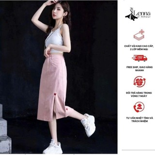  Chân váy chữ A dài chất lệu kaki cao cấp cho nữ văn phòng-Chân váy jean dài chữ A thêu hình trái tim-Lenna D'amour 