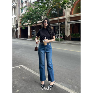 Quần jean nữ ống đứng basic trơn line cắt URATV