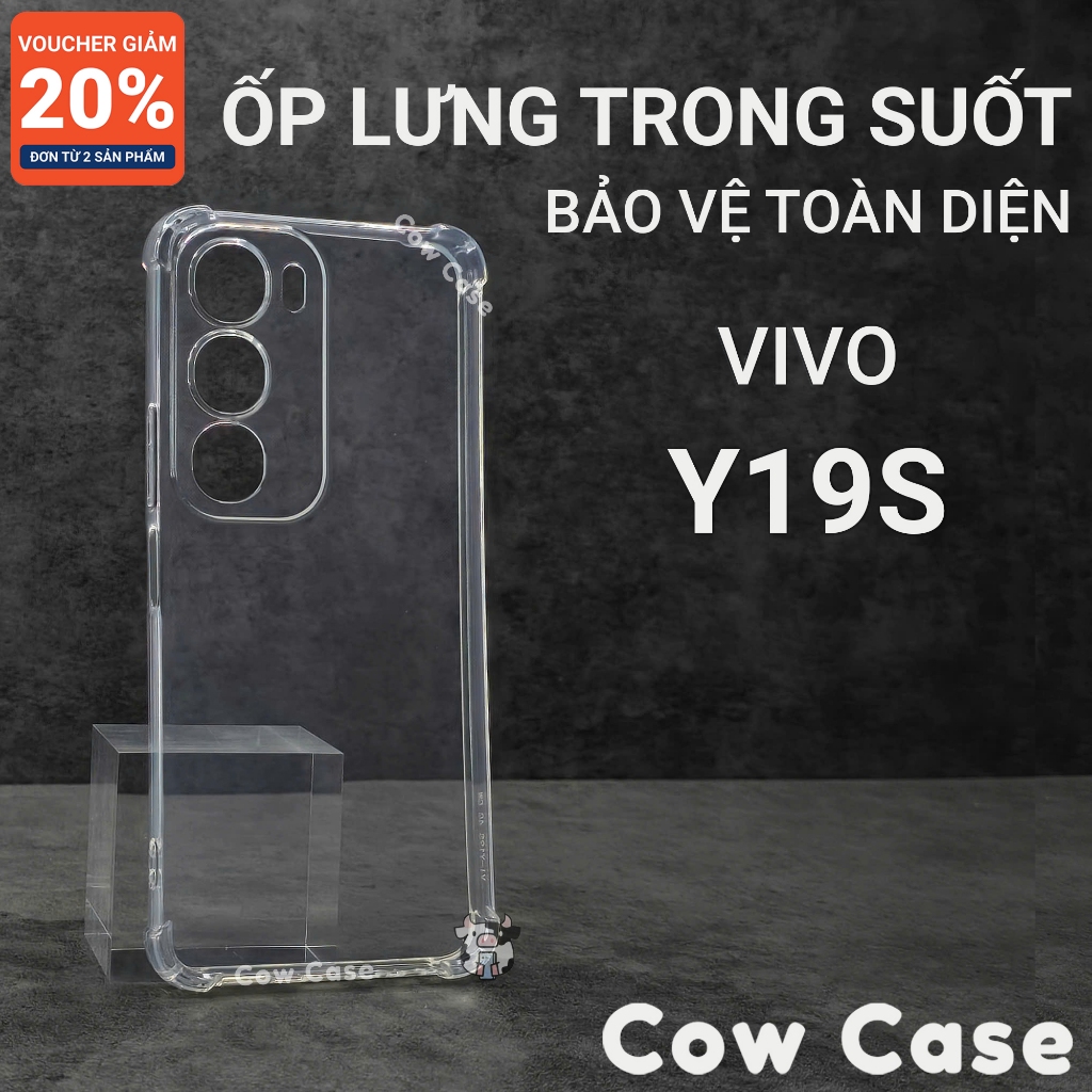 Ốp lưng Vivo Y19s Cow case trơn trong suốt | Ốp điện thoại Vivo dẻo bảo vệ camera đt toàn diện