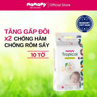 Khăn Giấy Ướt Mamamy Cho Bé Không Mùi 100% Sợi Tự Nhiên Và Rayon Ngừa Hăm Rôm Sẩy Tropical 10 Tờ/Gói