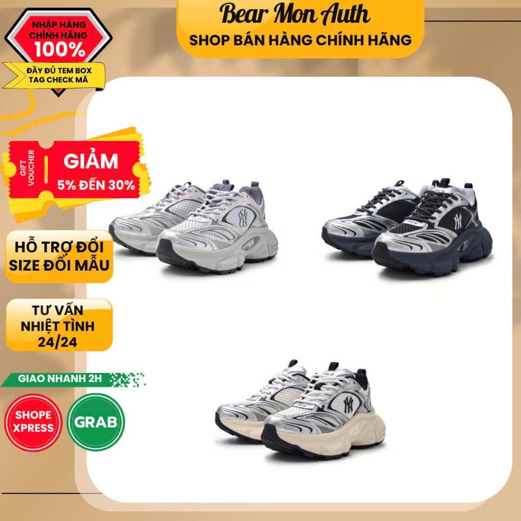 Giày Thể Thao MLB Winner Chunky New York Yankees 3Ashwd15N Màu Bạc / Đen / Xám