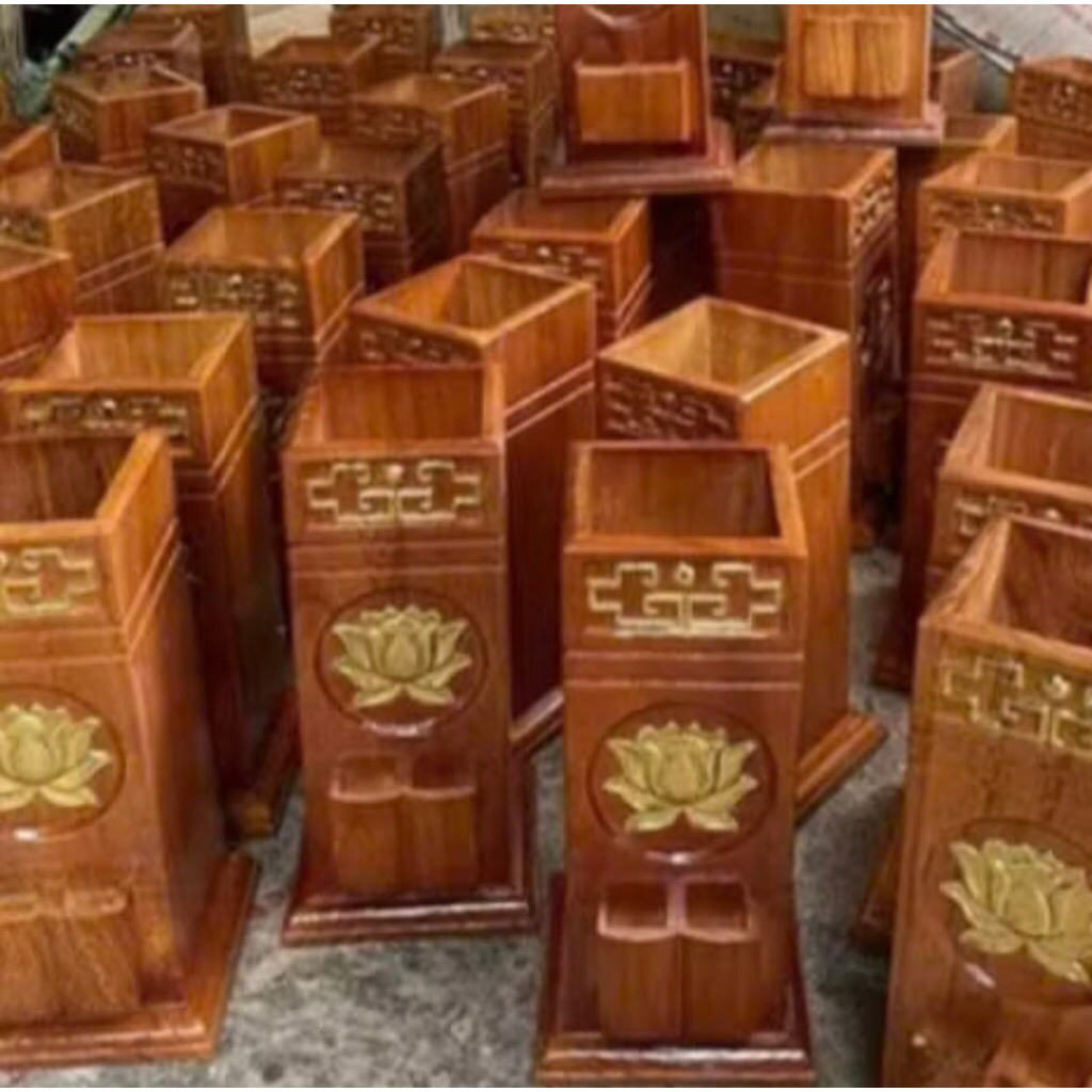 Ống đựng nhang bằng gỗ, ống nhang trạm hoa sen, ống nhang phúc lộc thọ,ống đựng nhang có bật lửa