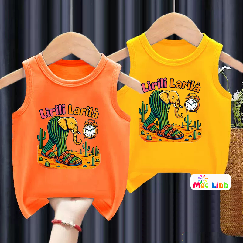 Áo Ba Lỗ Bé Trai In Hình Lirili Lirila, Áo Thun 3 Lỗ Vải Cotton, Áo Tung Tung Cho Bé Trai