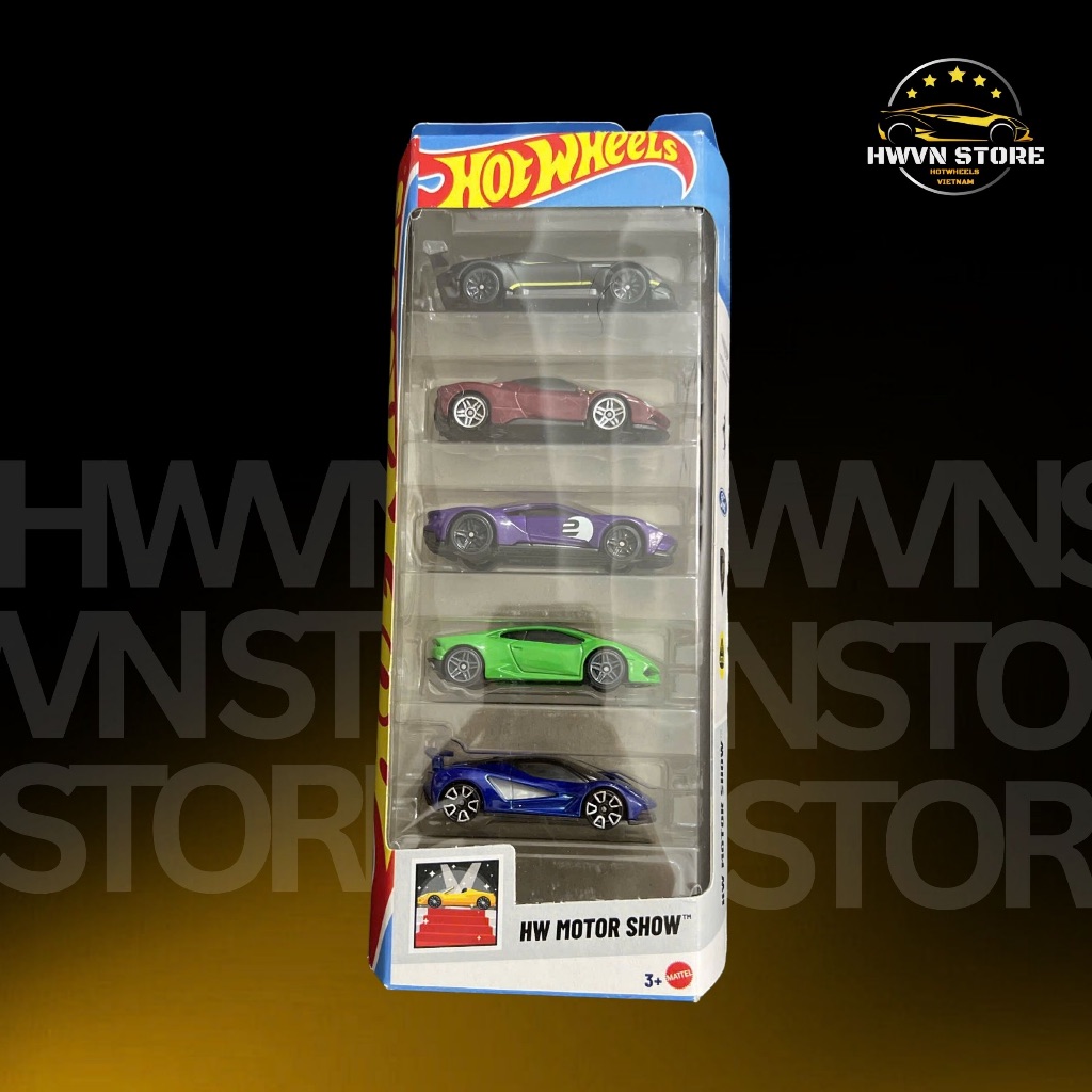 Xe mô hình Hotwheels Pack 5 Ferrari, Lambo, Ford, Lotus, Aston Martin