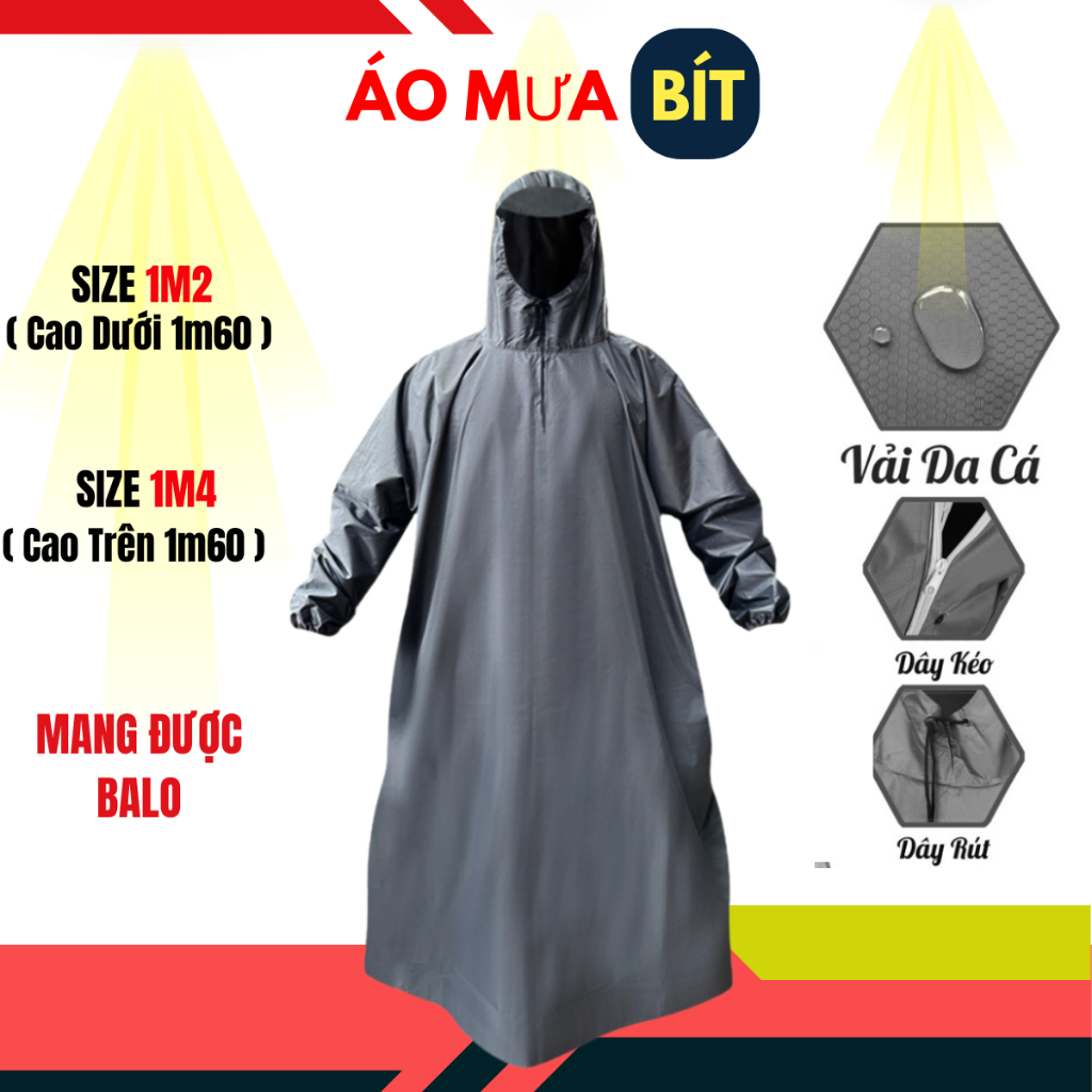 ( Áo Mưa Bít Loại Tốt To Rộng Mang Được Balo ) Áo Mưa Bít Kín Người Vải Dù Tổ Ong Form Rộng Chống Thấm Tuyệt Đối