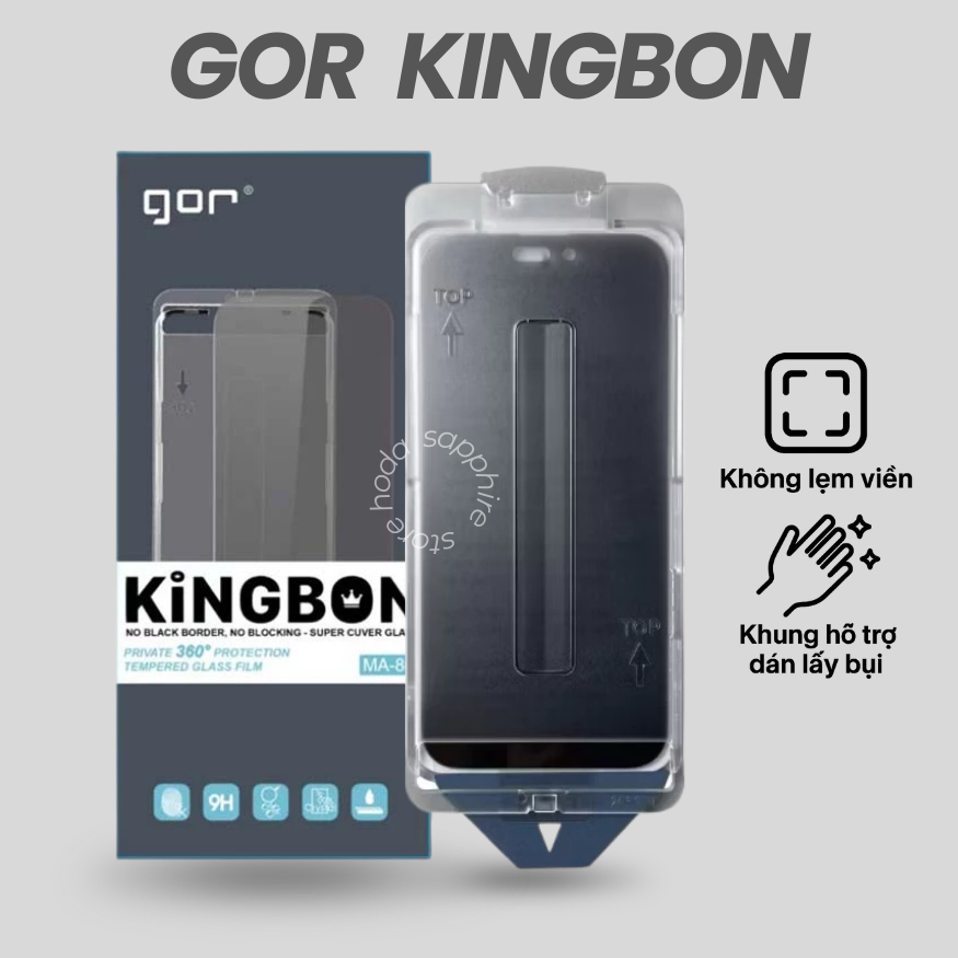 Kính Cường Lực Không Viền Gor Kingbon Kèm Khung Trợ Dán Lấy Bụi Iphone 17 Pro Max 16 Plus 15 14 13