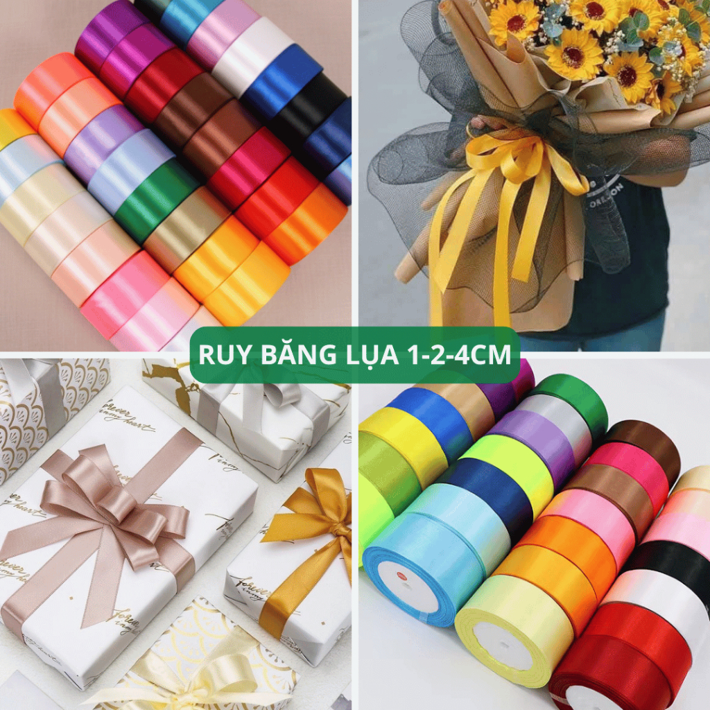 Ruy Băng Lụa Satin Trơn Màu Bản 4cm 2cm 1cm Cuộn 22m Loại 1 Gói Hoa Làm Nơ Gói Quà Trang Trí Bánh Kem HAFA SHOP HANDMADE