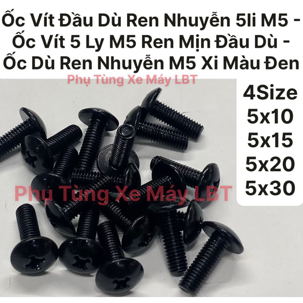 (100 Con) Ốc Vít Đầu Dù Ren Nhuyễn 5li M5 - Ốc Vít 5 Ly M5 Ren Mịn Đầu Dù - Ốc Dù Ren Nhuyễn M5 Xi M