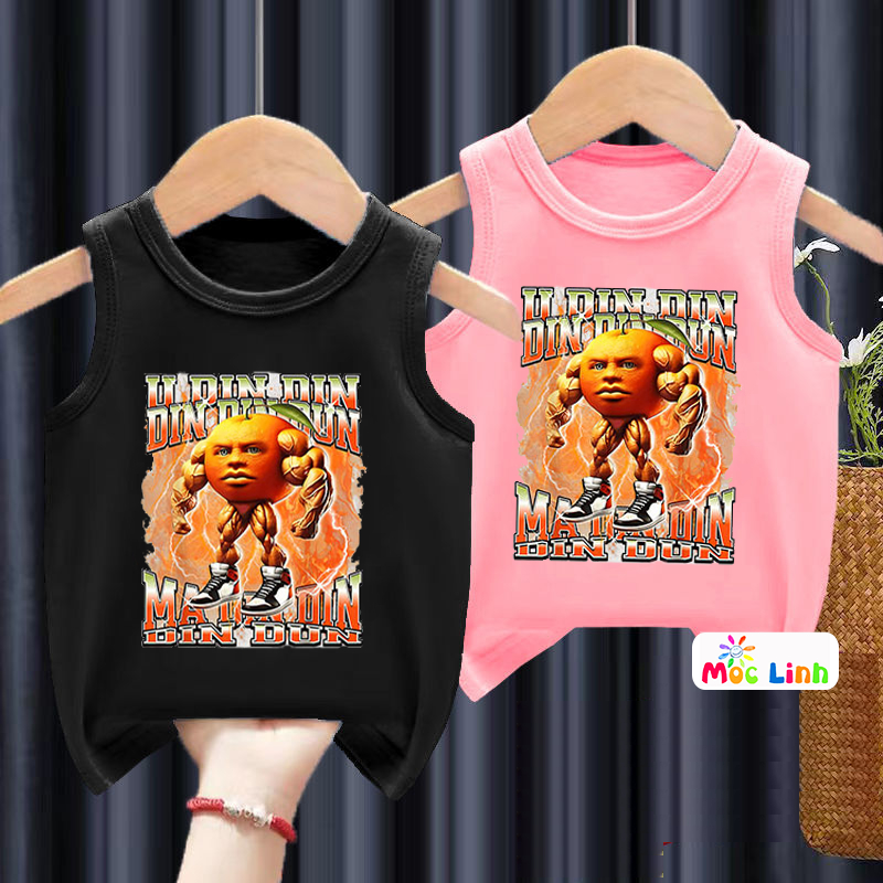 Áo Ba Lỗ Bé Trai In Hình Udindindindun, Áo Thun 3 Lỗ Vải Cotton, Áo Tung Tung Cho Bé Trai