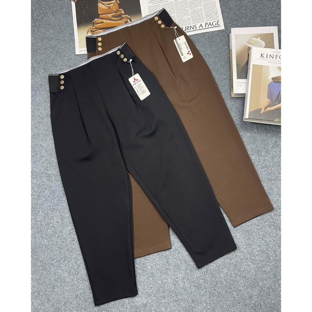 Quần Baggy Bigsize Nữ 6 Cúc Umi Hàn Loại Đẹp Cao Cấp. Dáng Baggy Nữ Cạp Chun 10cm Co giãn 4 chiều QC