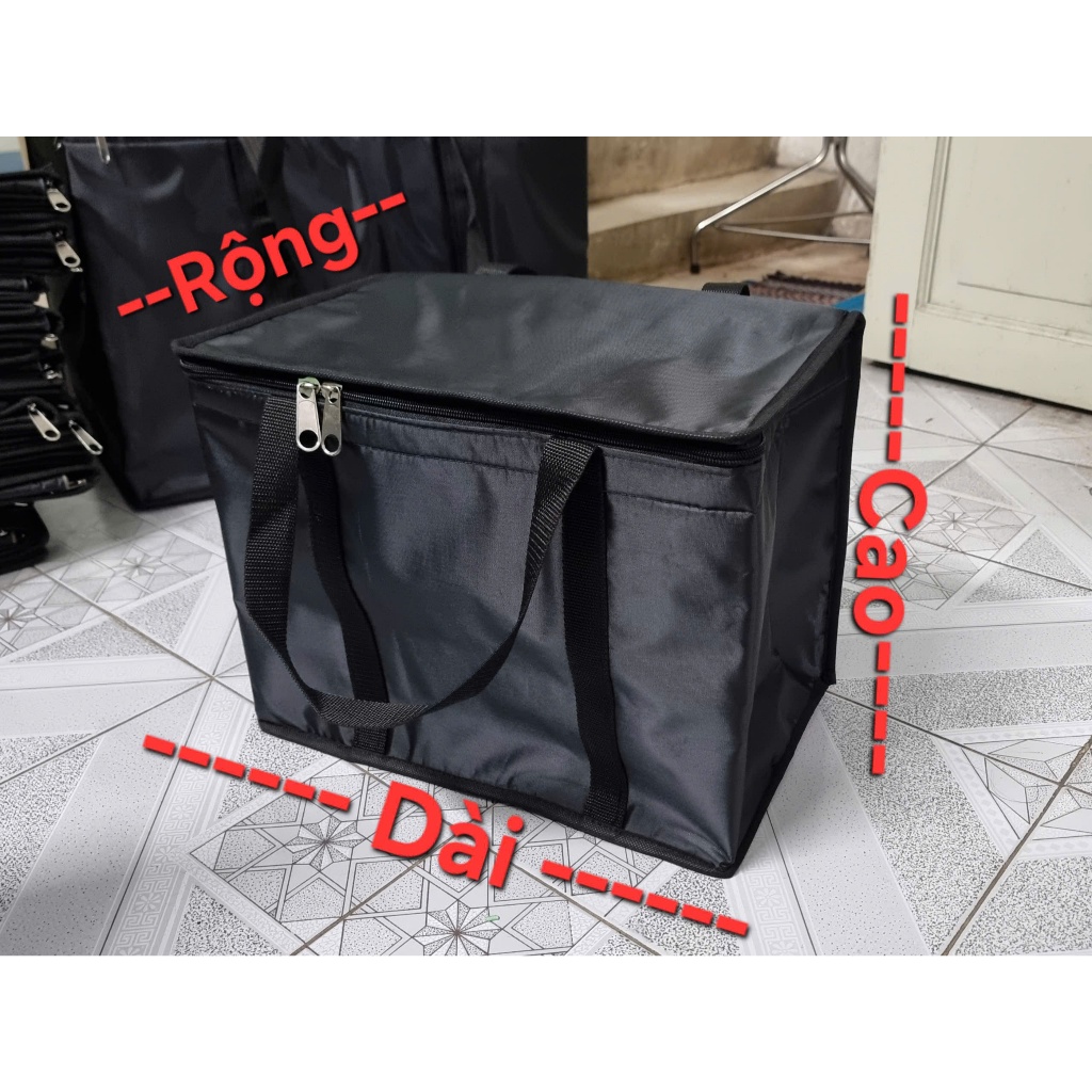 Túi giữ nhiệt vải dù màu đen ,màu đỏ và xanh ,túi dày,có nhiều kích thước lựa chọn( May Theo yêu cầu ).