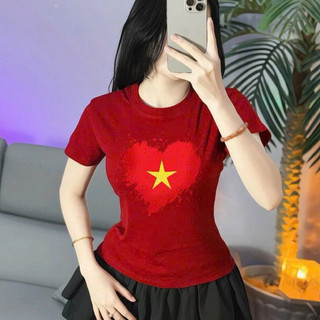 Áo cờ đỏ sao vàng ,áo croptop kiểu nữ xinh hình thật.