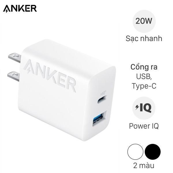 [SHIP HỎA TỐC] Adapter Sạc 2 cổng USB Type C IQ3 20W Anker A2348 Chính Hãng Bảo Hành 12 Tháng
