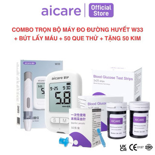 Combo máy đo đường huyết chính hãng aicare w33 + 50 que thử, tặng 50 kim dành cho cá nhân, dễ dàng sử dụng tại nhà