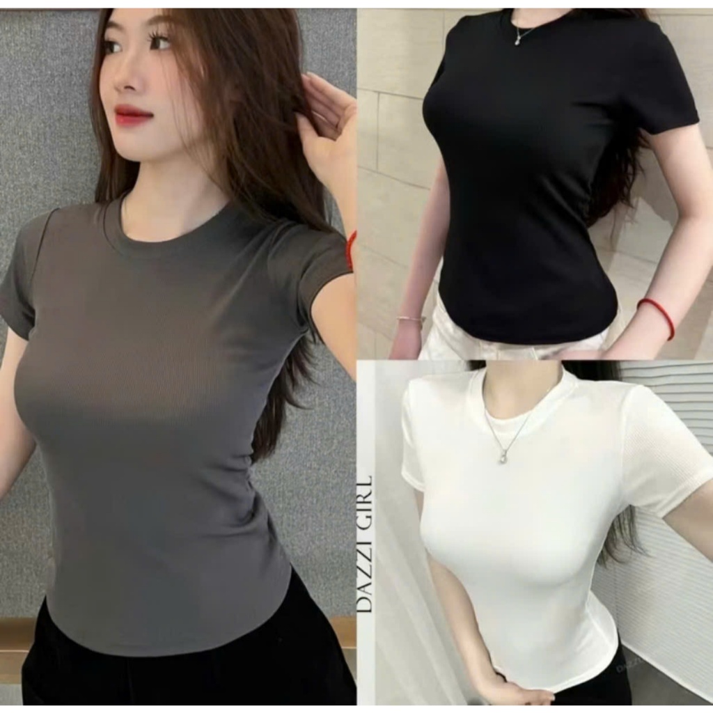 Xả Lỗ Combo 3 Áo Nữ Cổ Tròn Chất Thun Tăm Trơn, Co Dãn 4 Chiều, Tôn Dáng Dễ Mặc