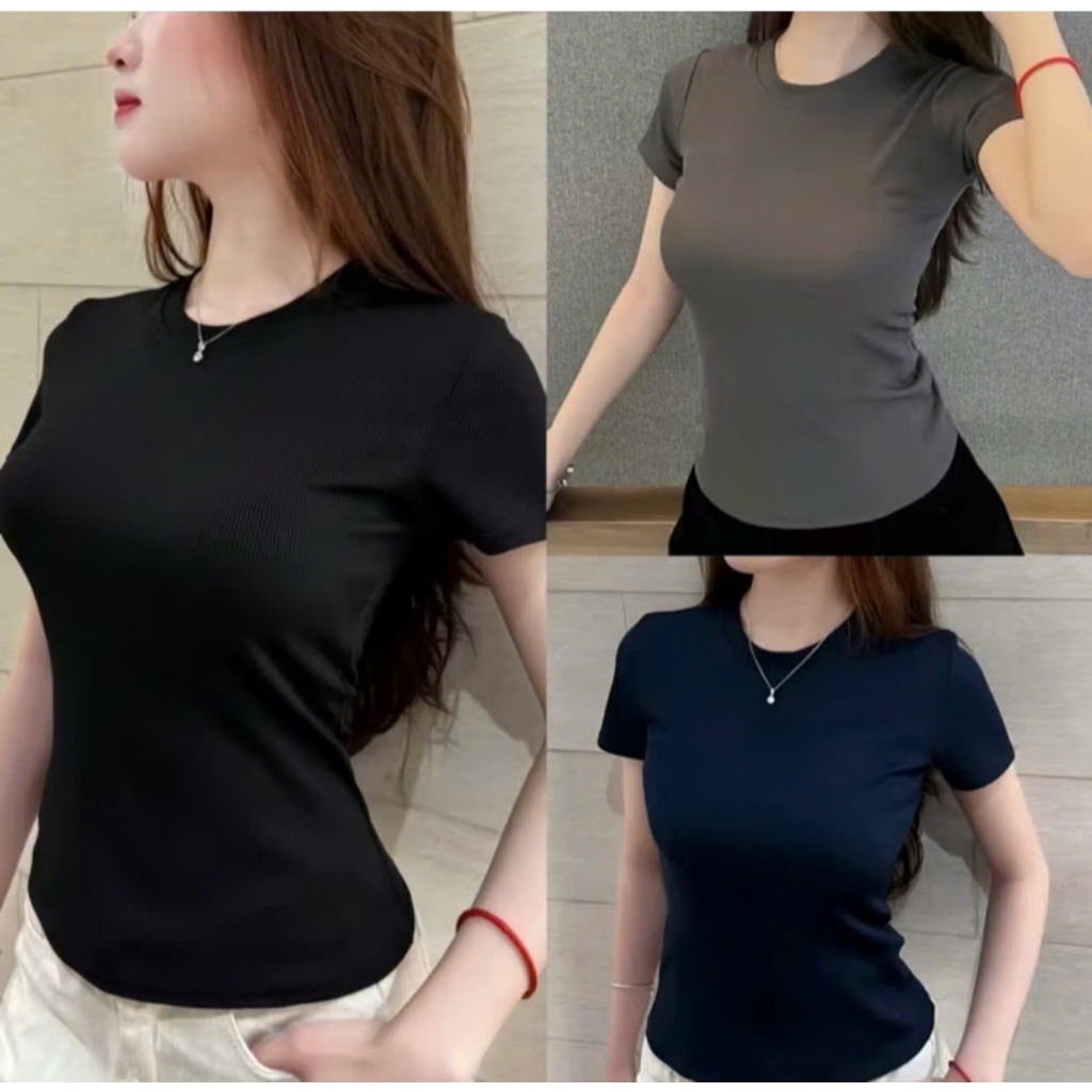 Xả Lỗ Combo 3 Áo Nữ Cổ Tròn Chất Thun Tăm Trơn, Co Dãn 4 Chiều, Tôn Dáng Dễ Mặc | BigBuy360 - bigbuy360.vn