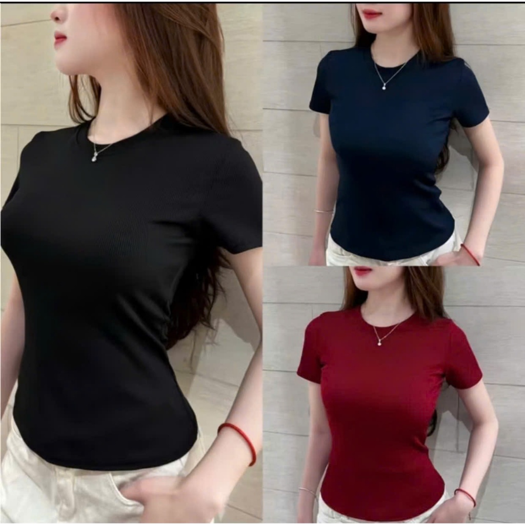 Xả Lỗ Combo 3 Áo Nữ Cổ Tròn Chất Thun Tăm Trơn, Co Dãn 4 Chiều, Tôn Dáng Dễ Mặc | BigBuy360 - bigbuy360.vn