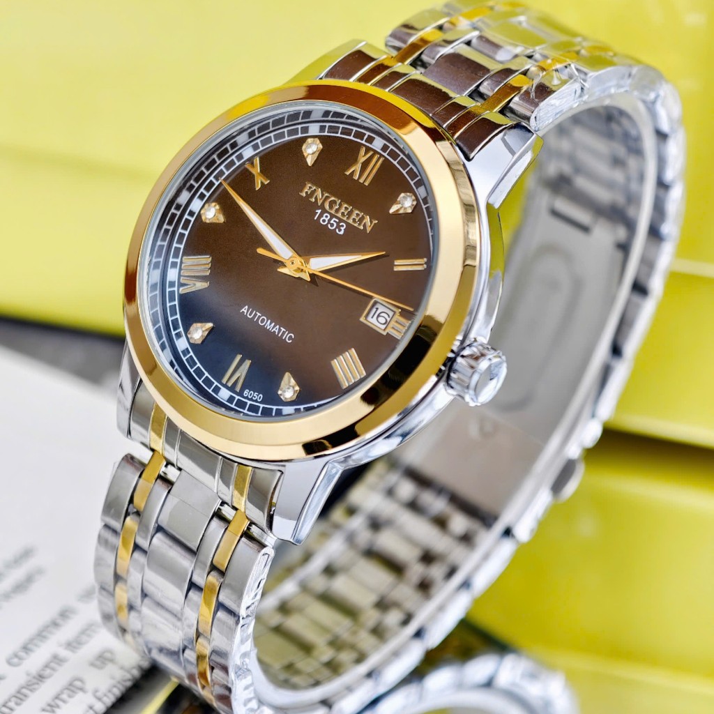 Đồng hồ cơ nam FNGEEN 1853 , đồng hồ cơ lộ máy automatic dây thép, mặt kính sapphire