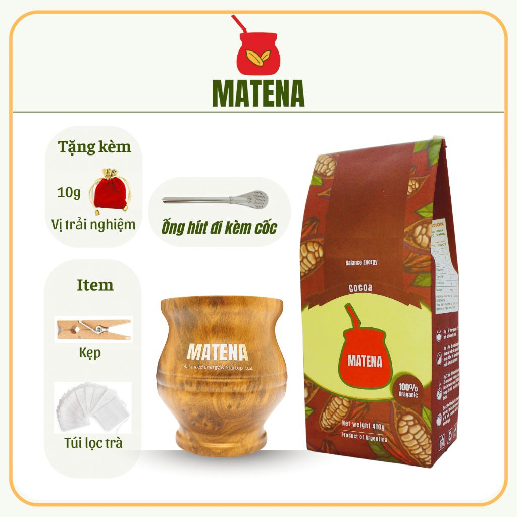 Trà Nam Mỹ Yerba Mate dòng Cacao không cành, không cặn và không bột.