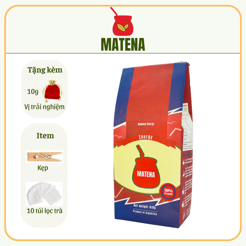 Trà Nam Mỹ Yerba Mate dòng Tăng Lực tỉnh mạnh. Không cành, không bột, không bụi.