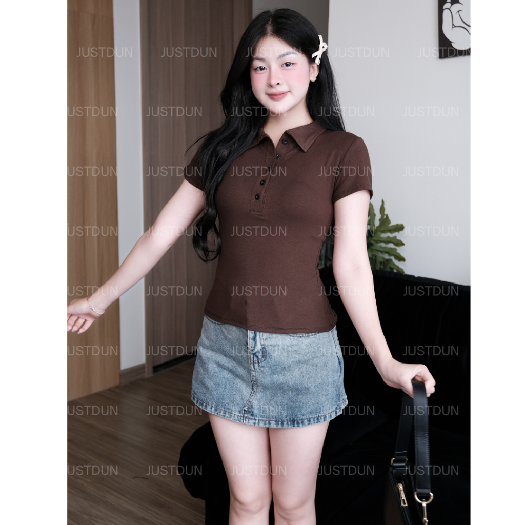 Áo Thun Nữ Polo Cộc Tay JUSTDUN A7 - Cổ Đức, Khuy Cúc, Ôm Body, Cotton Mịn, Thoáng mát, Co Giãn | BigBuy360 - bigbuy360.vn