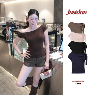 (Tặng dây) Áo thun trễ vai cộc tay ver2 cotton mịn thoáng mát JUSTDUN B46
