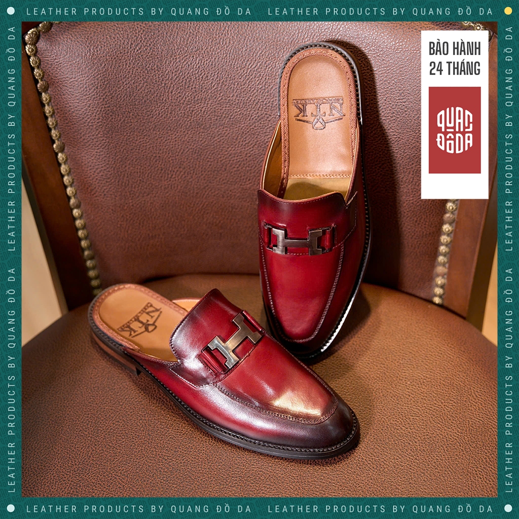 Giày Sục Nam Đế Gỗ Phíp Da Thật Màu Nâu Đỏ SP_06D, Bảo Hành 24 Tháng, Đế Khâu Chắc Chắn | Quang Đồ D