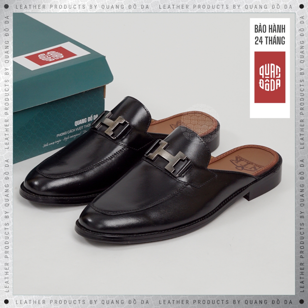 Giày Sục Nam Đế Gỗ Phíp Da Thật Màu Đen SP_06C, Bảo Hành 24 Tháng, Đế Khâu Chắc Chắn | Quang Đồ Da