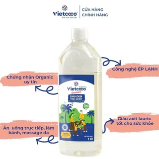 Dầu dừa Dầu dừa tinh khiết ép lạnh organic hữu cơ Vietcoco 1L-500ml