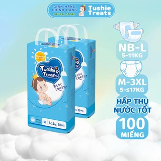 100 Miếng TÃ BỈM/QUẦN Tushie Treats bỉm em bé Công nghệ Nhật bản ôm sát thấm 700ml hút thông thoáng NB/S/M/L/XL/XXL/XXXL
