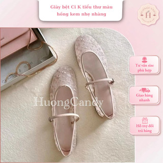 m1 Giày bệt Ci K tiểu thư màu hồng kem nhẹ nhàng dễ phối đồ fullbox hàng sẵn dịu dàng nữ tính m2