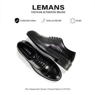 Giày da bò Oxford Black LEMANS, Da bò nguyên khối,Đế độc quyền Lemans, tăng cao 4cm Bảo hành chính hãng 24 tháng
