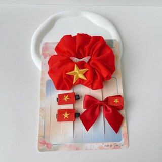 Set Phụ Kiện Cờ Đỏ Sao Vàng, Kẹp Tóc Buộc Tóc Khăn Choàn Cờ Đỏ Khăn Cờ Việt Nam Mùng 2/9