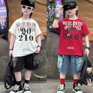  |Tiến Yến Kids|Set bé trai Vintage Numbers 90210 – áo thun form rộng + short jean túi hộp |12–45kg| 